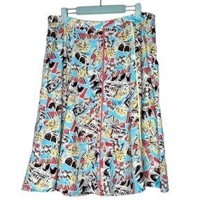 Vintage Geometric Southwest Retro Bright A-Line Midi Skirt Womens 16 Hippie